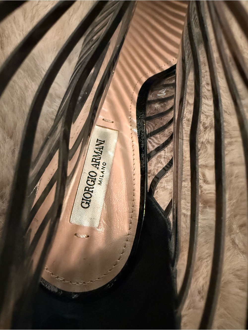 Giorgio Armani Black Striped Patent Leather Transparent Pointed-Toe Women's Boot - Picture 4 of 12